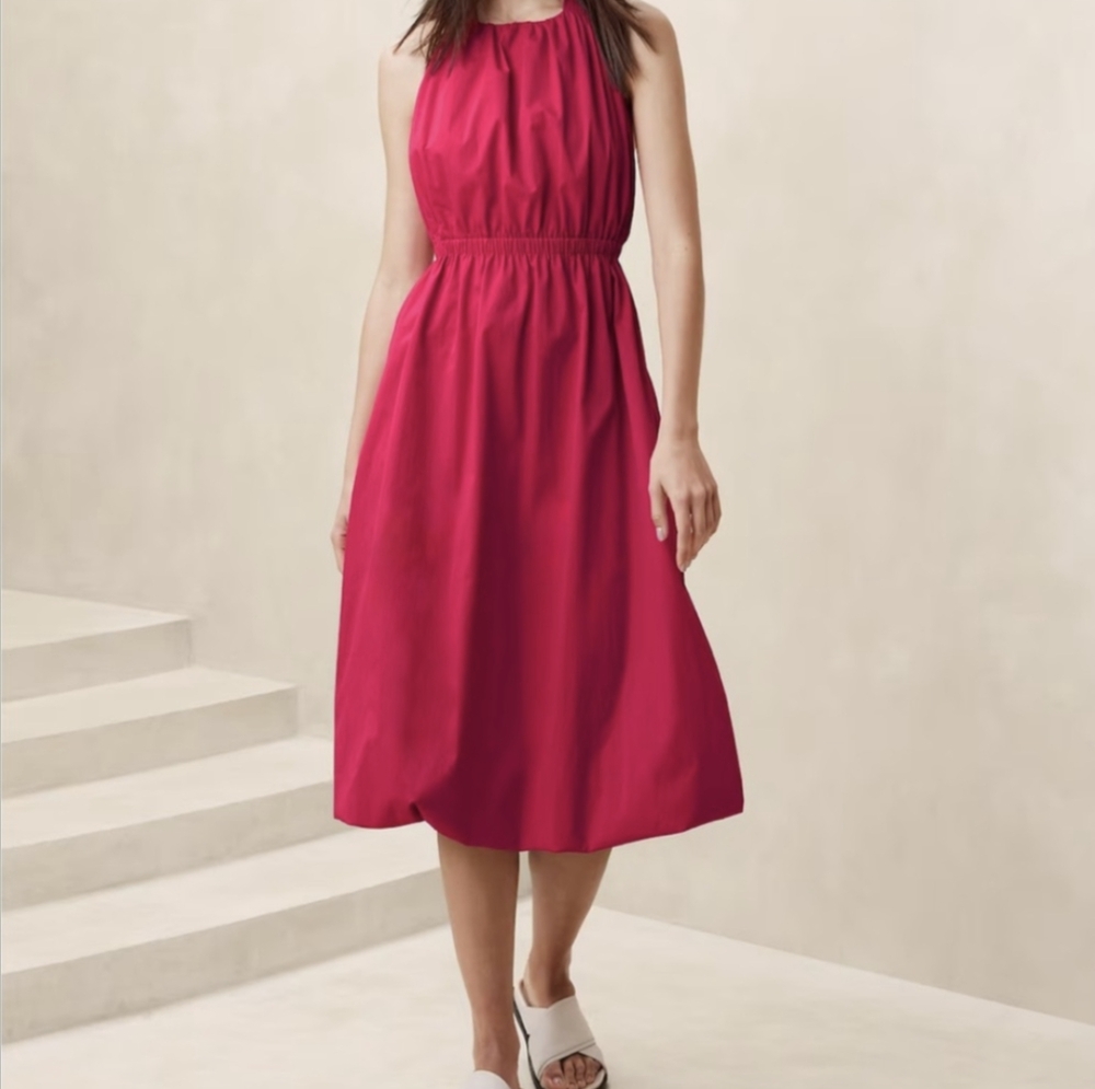 NWT BANANA REPUBLIC ELEGANT PINK BUBBLE-HEM TAFFETA MIDI DRESS~Size M